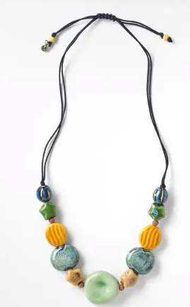 Ceramic Necklace - Green and Yellow
