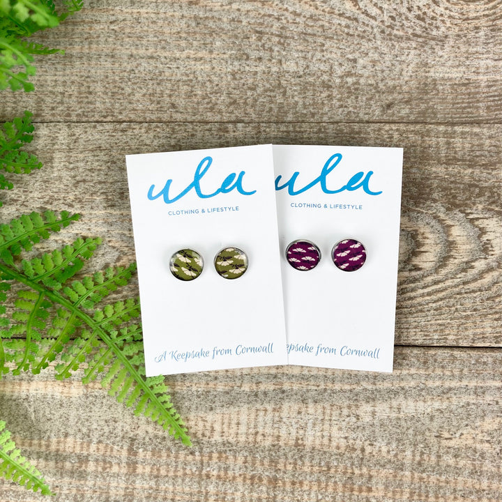 Japanese Fan Print Stud Earrings
