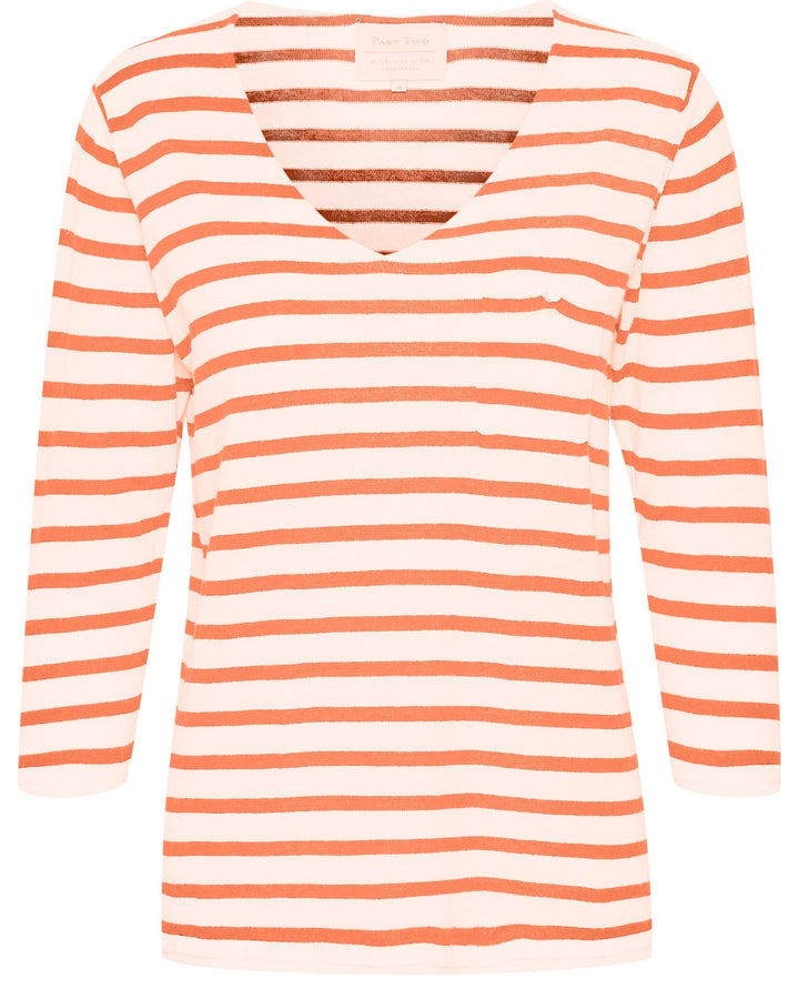 Dosta - Light Weight Knit - Striped - Cream and Coral