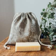 Eco Soap Bag in Linen Floral - Natural