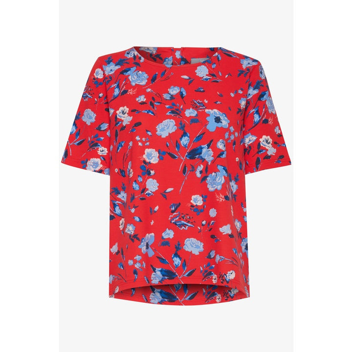 Pammy Blouse - Red with Bold Blue Flower Print