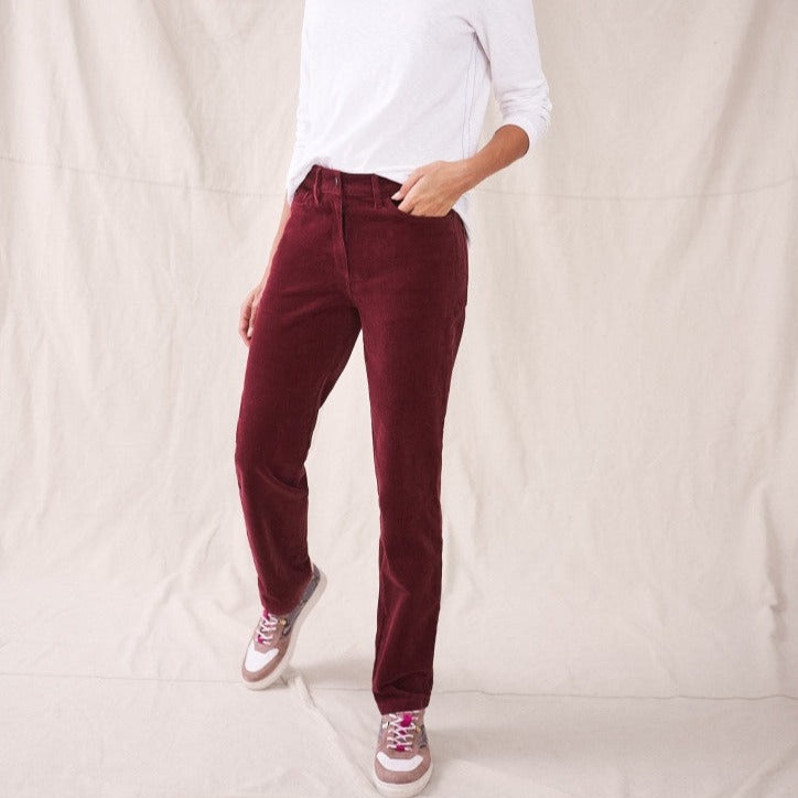 Brooke Straight Cord Trousers - Plum