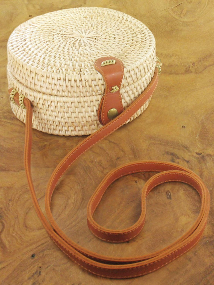 Round Basket Bag with Long Handle