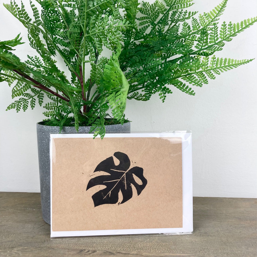 Monstera Leaf Lino Print Card