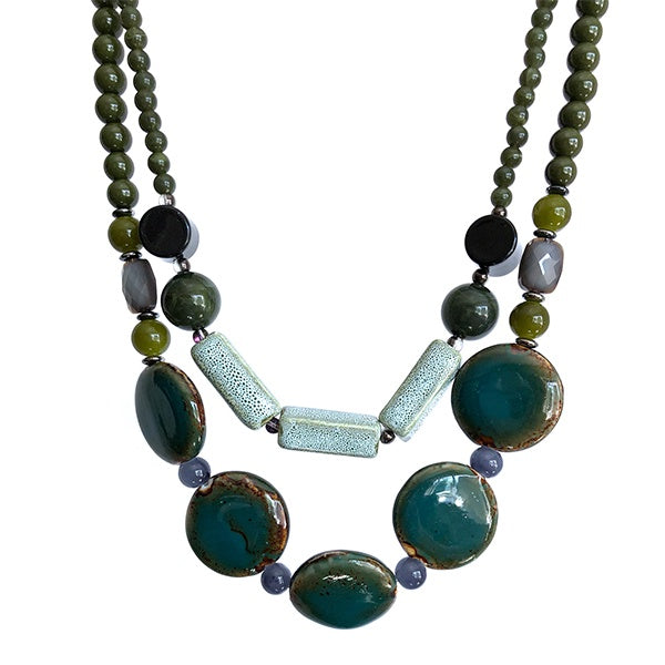Green Double beaded Ceramic Necklace