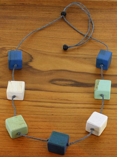 Long Wooden Cube Necklace.