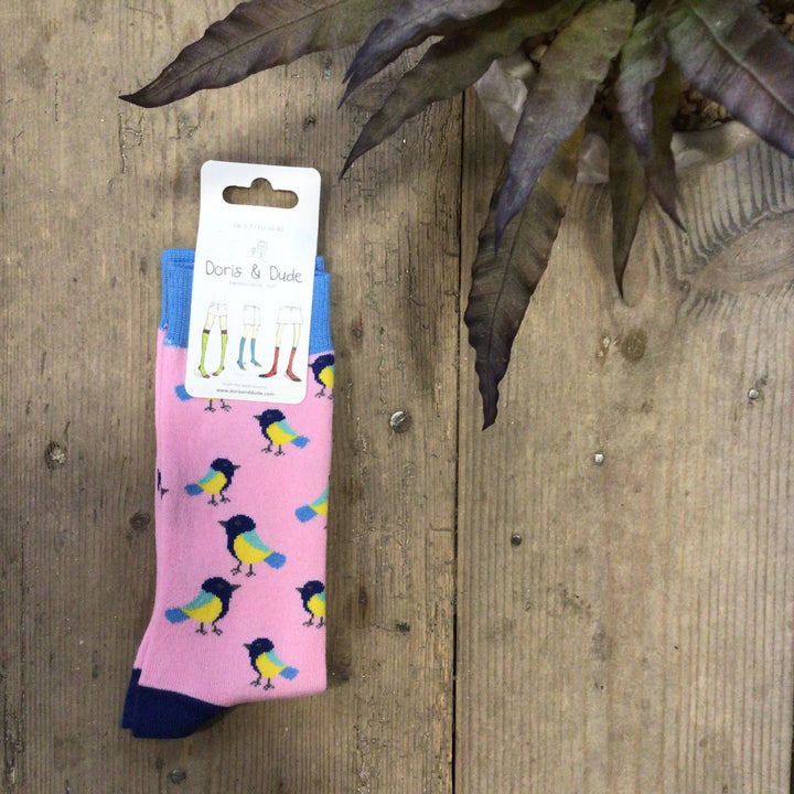 Bamboo Bird Socks on Pink