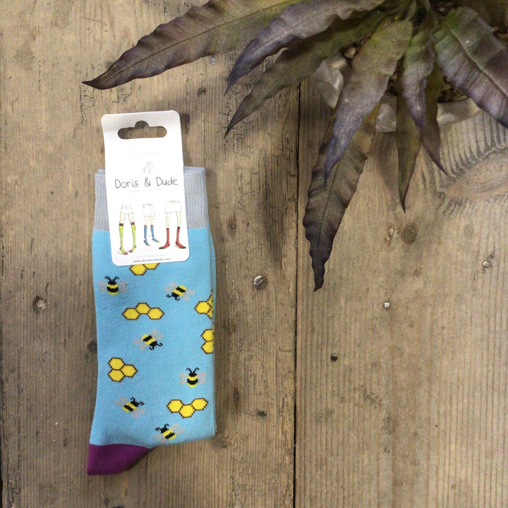 Bamboo Blue Bumble Bee Socks
