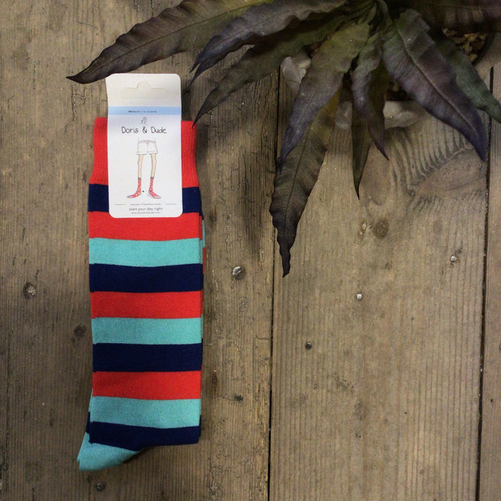 Bamboo Red Large Stripe Socks