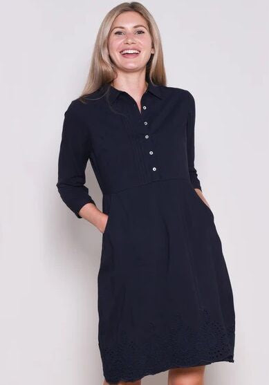 Navy Cotton Mix Broderie Dress