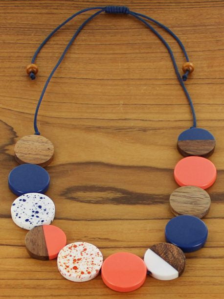 Resin and Wood Disc Necklace