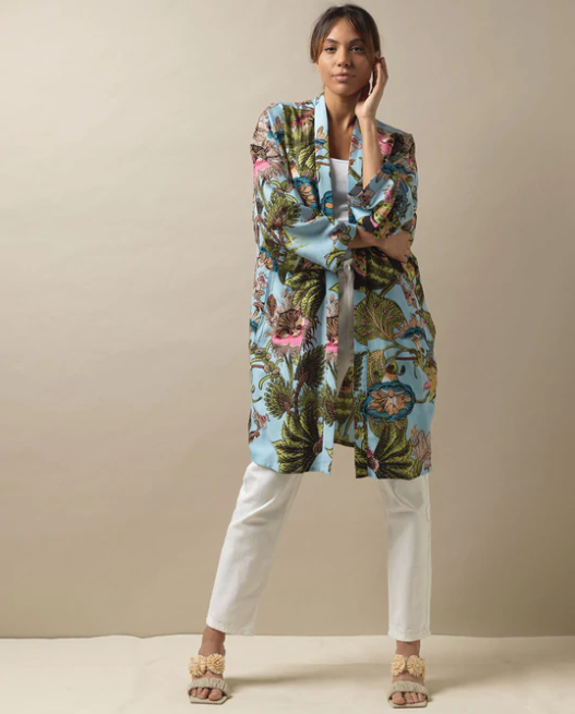 Eccentric Blooms Sky Blue Collar Kimono