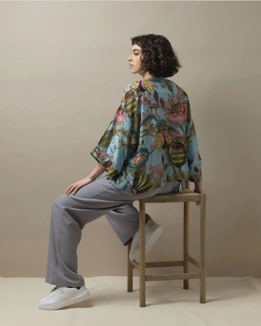 Eccentric Blooms Kimono - Sky Blue