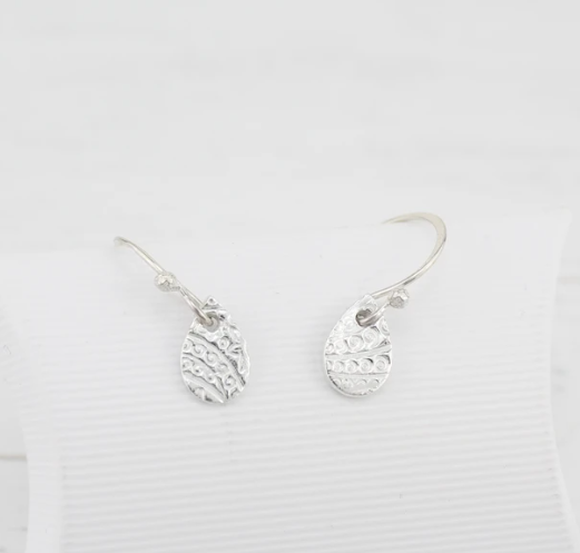 Silver Textured Drop Earrings