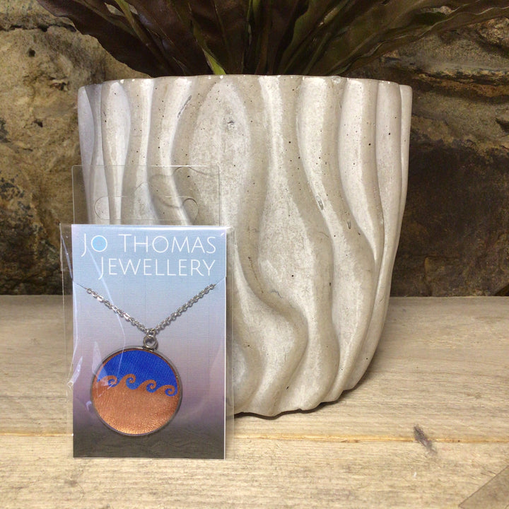 30mm Stainless Steel and Resin Pendant with Chain - Wave Overlay