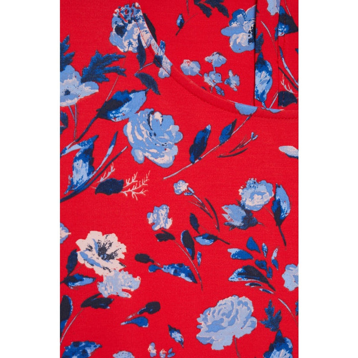 Pammy Blouse - Red with Bold Blue Flower Print