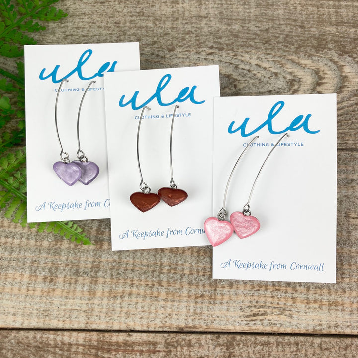 Heart Long Wire Drop Earrings