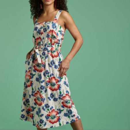 Chrissy Verano Dress - Cream with Multi-Coloured Bold Flower Print
