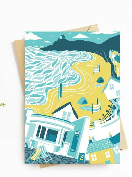 Porthmeor Beach St Ives & Tate Cornwall Card