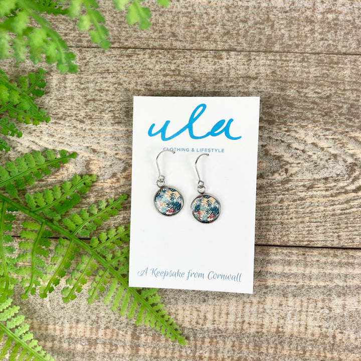 Multi Coloured Leaf Print Short Wire Earrings