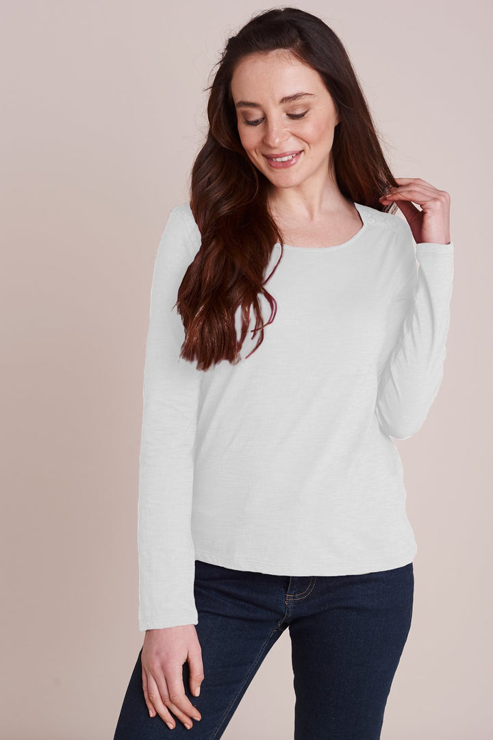 Lace Shoulder Long Sleeve Tee - White