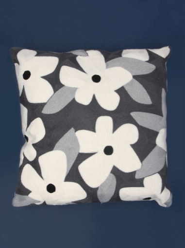 Pop Flowers Embroidered Cushion with Pad