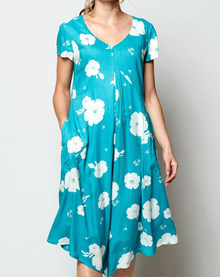 Hibiscus Point Hem Dress - Lagoon Blue
