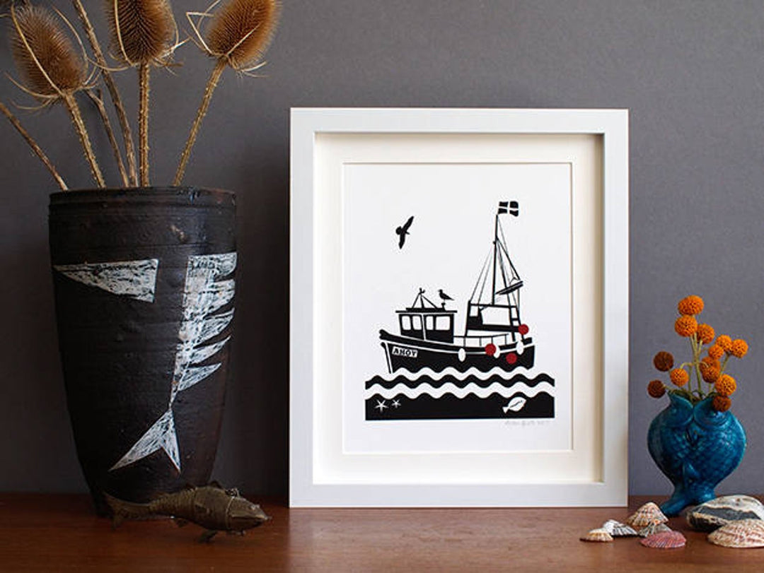 Ahoy Cornish Fishing Boat Print - A4 Size