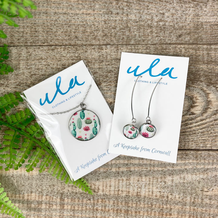 Cactus Print Long Wire Drop Earrings