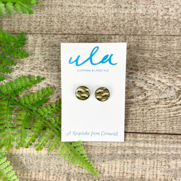 Japanese Fan Print Stud Earrings