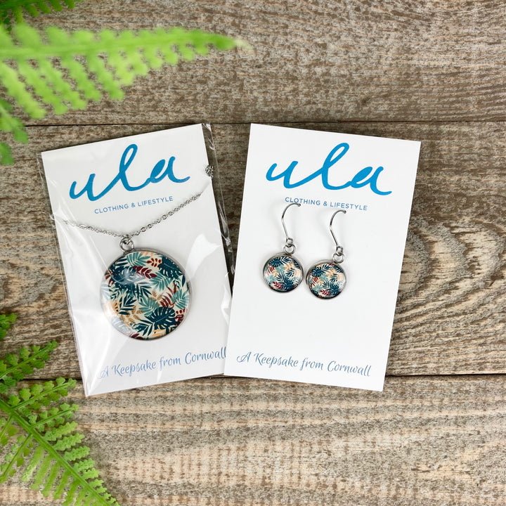 Multi Coloured Leaf Print Short Wire Earrings
