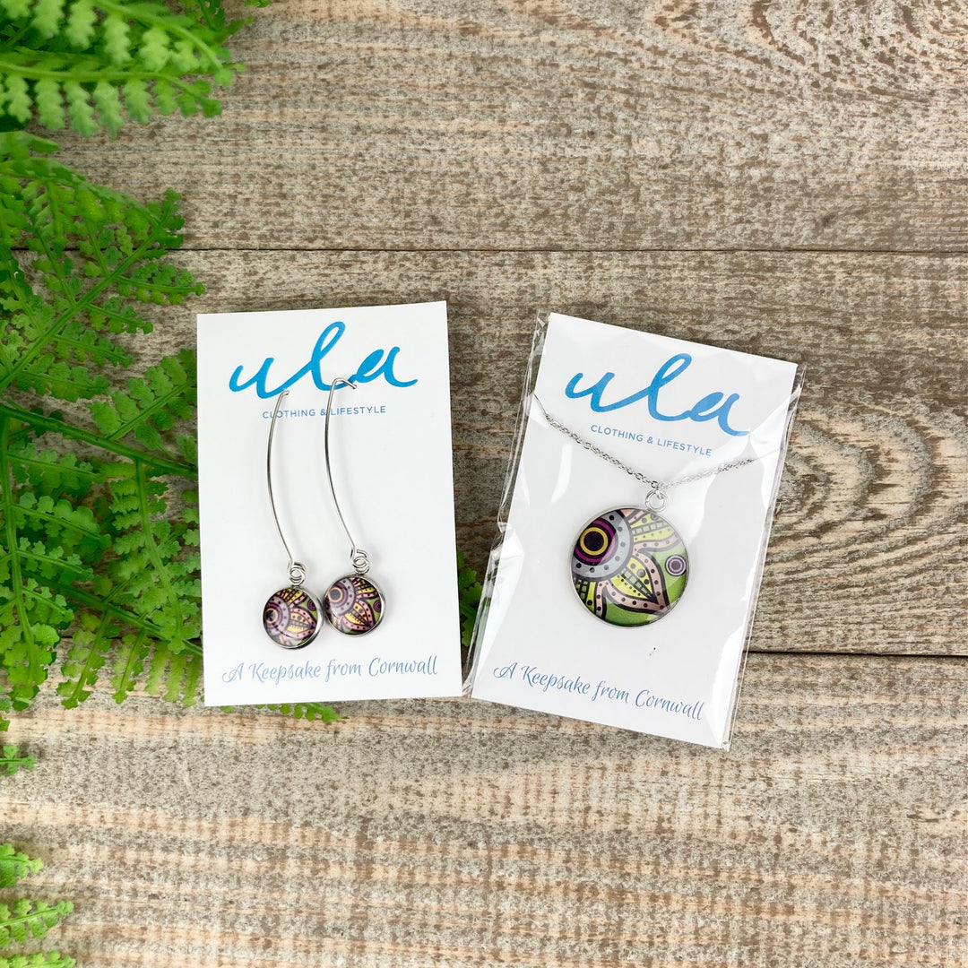 Paisley Flower Print Long Wire Drop Earrings