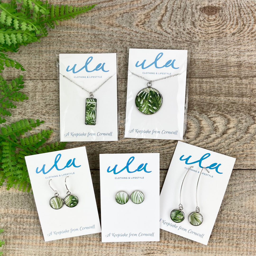 Tropical Leaf Long Wire Drop Earrings