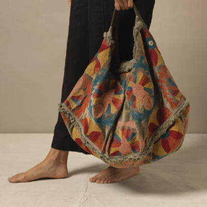 Velvet Embroidered Slouch Bag