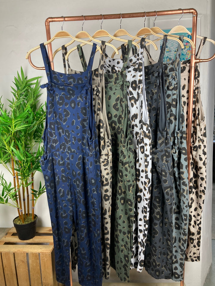 Leopard Print Jersey Dungarees