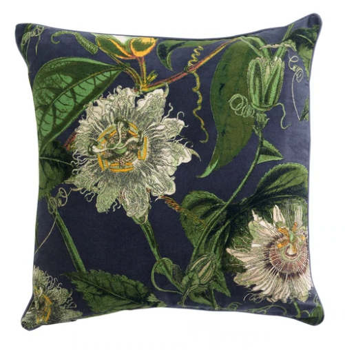 Passion Flower Grey Velvet Cushion