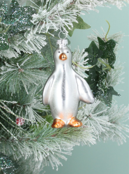 Painted Glass Grey Penguin Decoration