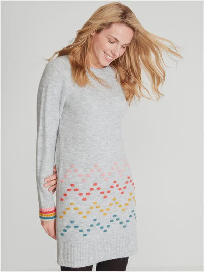 Pom Pom Knit Tunic Dress - Grey