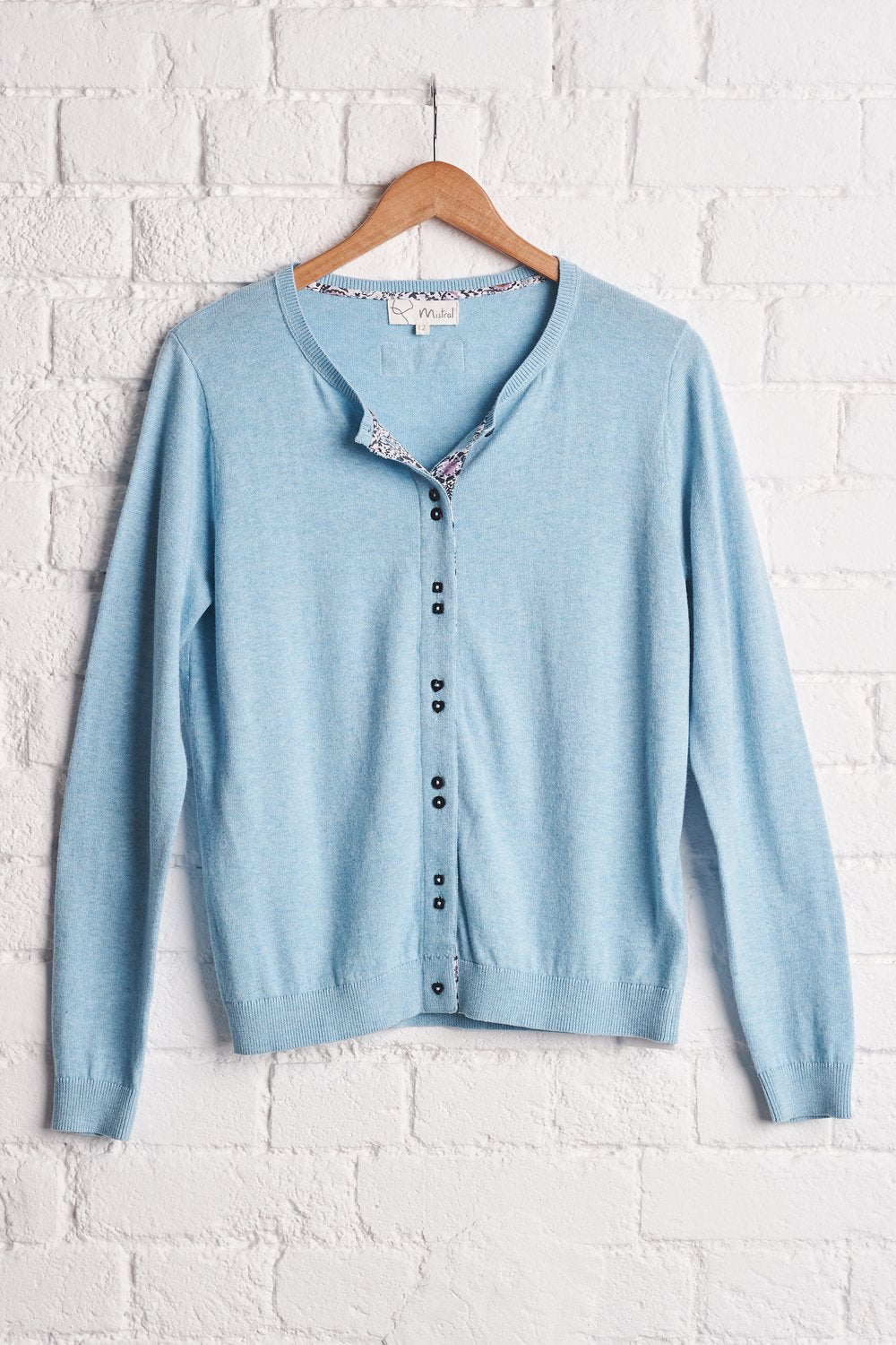 Print Trim Cardigan - Light Blue