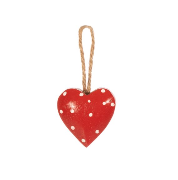 Red Polka Dot Wooden Heart Decoration