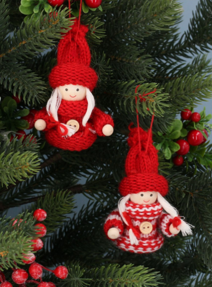 Knitted Red Scandi Girl Decoration