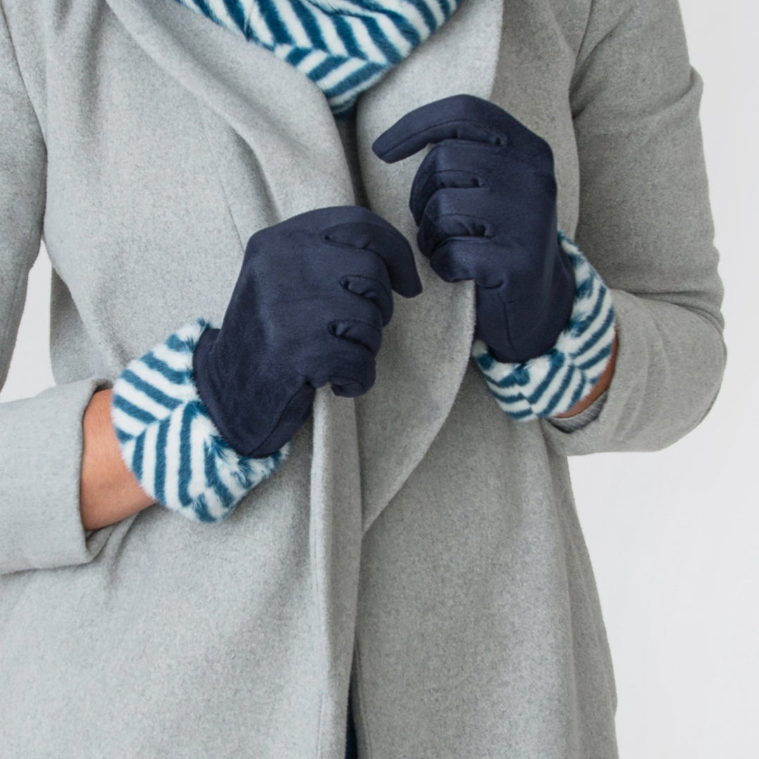 Sadie Zebra Print Navy Gloves