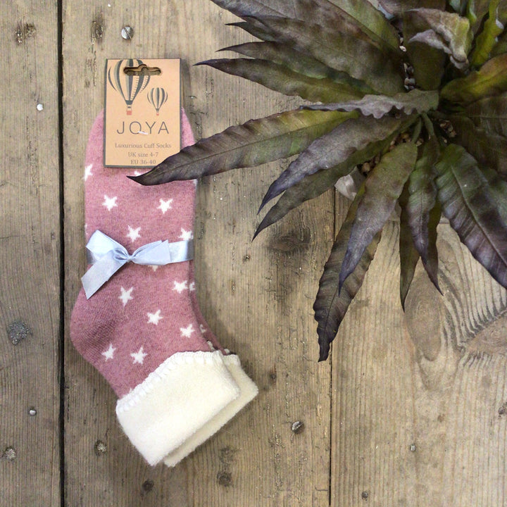 Cuff Fluffy Wool Socks with Stars