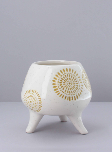 Mustard Sunburst Footed Planter