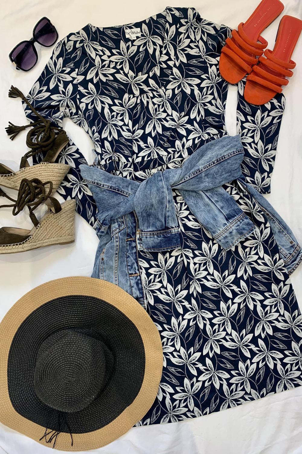 Palm Lily Jersey Dress- Navy