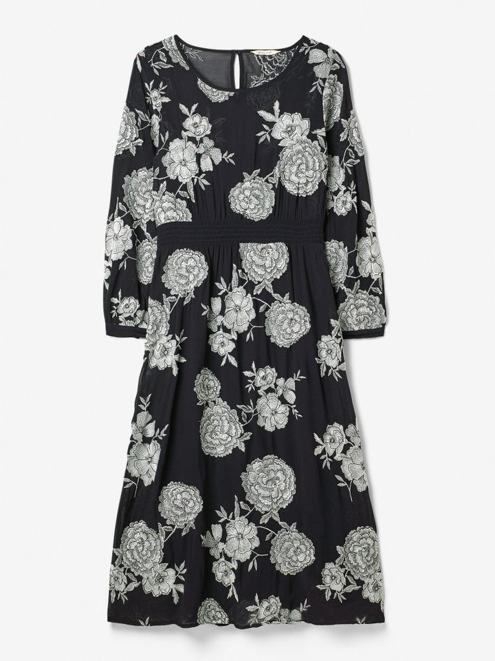 Lily Navy Dress with White Flower Pattern